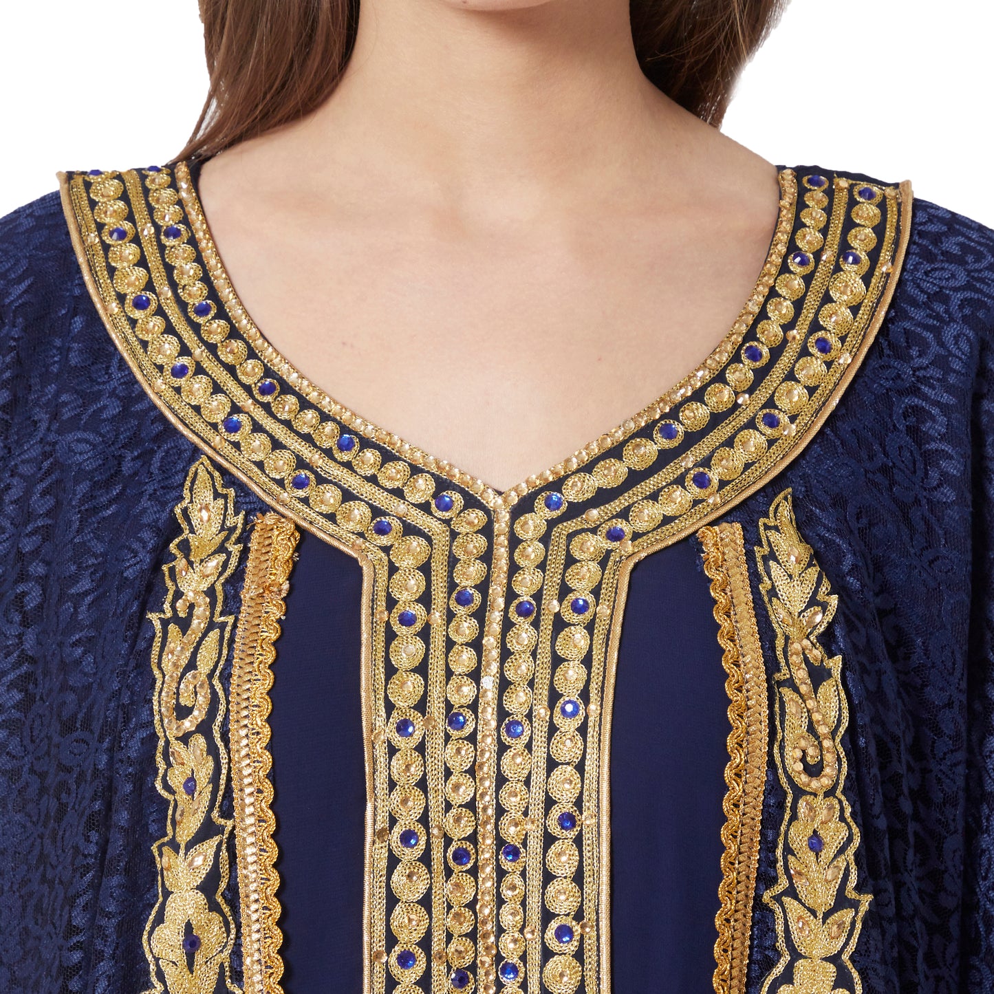 Jellabiya Maxi Dress With Traditional Golden Embroidery - Maxim Creation