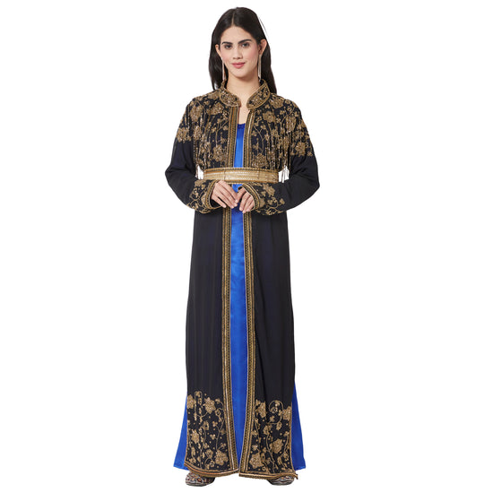 Long Cardigan with Golden Hand Work Embroidery by Maxim Creation - Maxim Creation