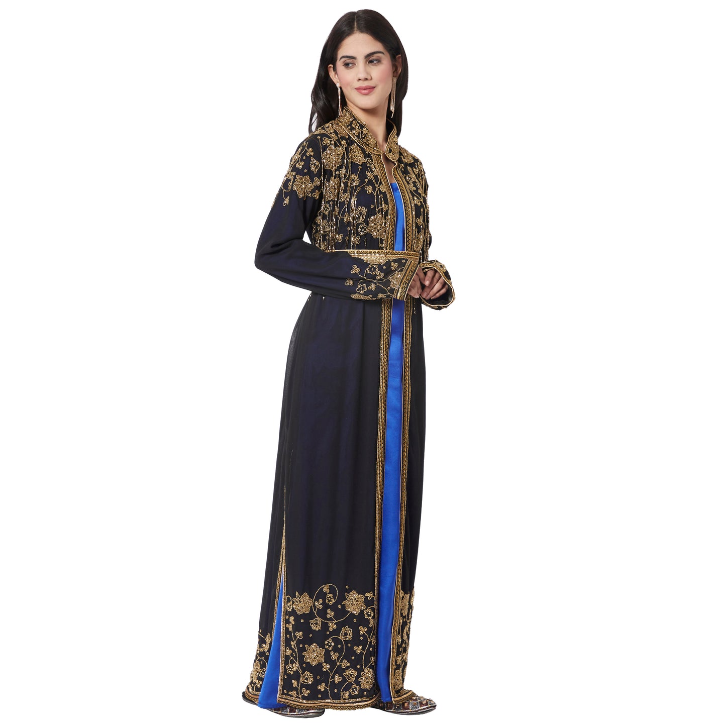 Long Cardigan with Golden Hand Work Embroidery by Maxim Creation - Maxim Creation