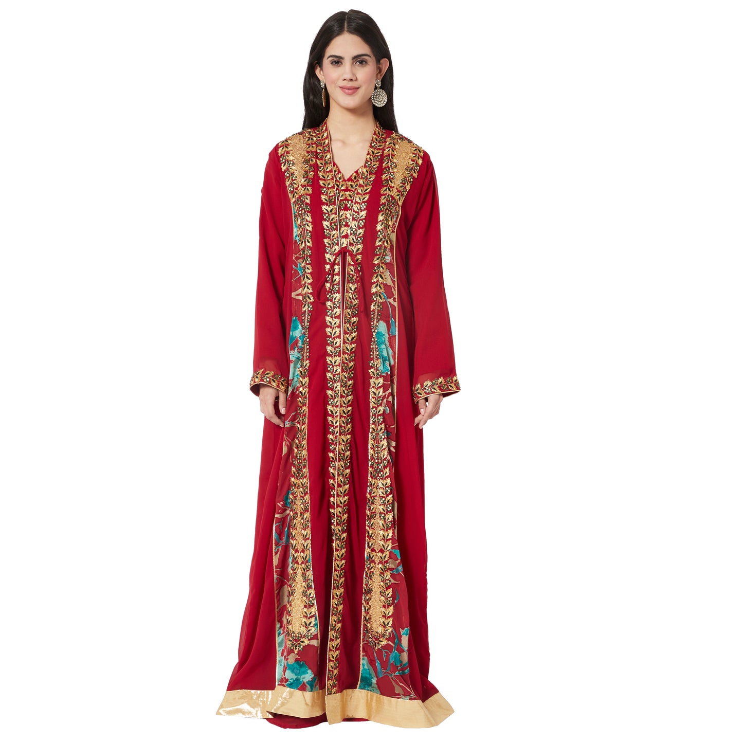 Jellabiya Maxi Dress With Traditional Golden Embroidery Dress - Maxim Creation