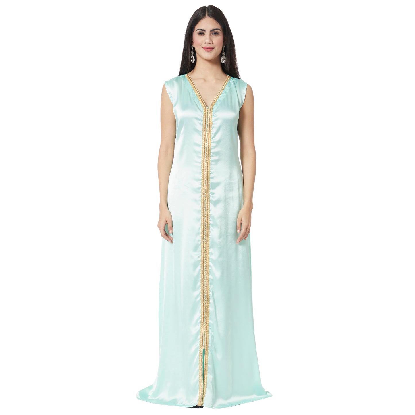 Turkish Kaftan Designer Khaleeji Thobe Dress in Embossed Satin Fabric - Maxim Creation