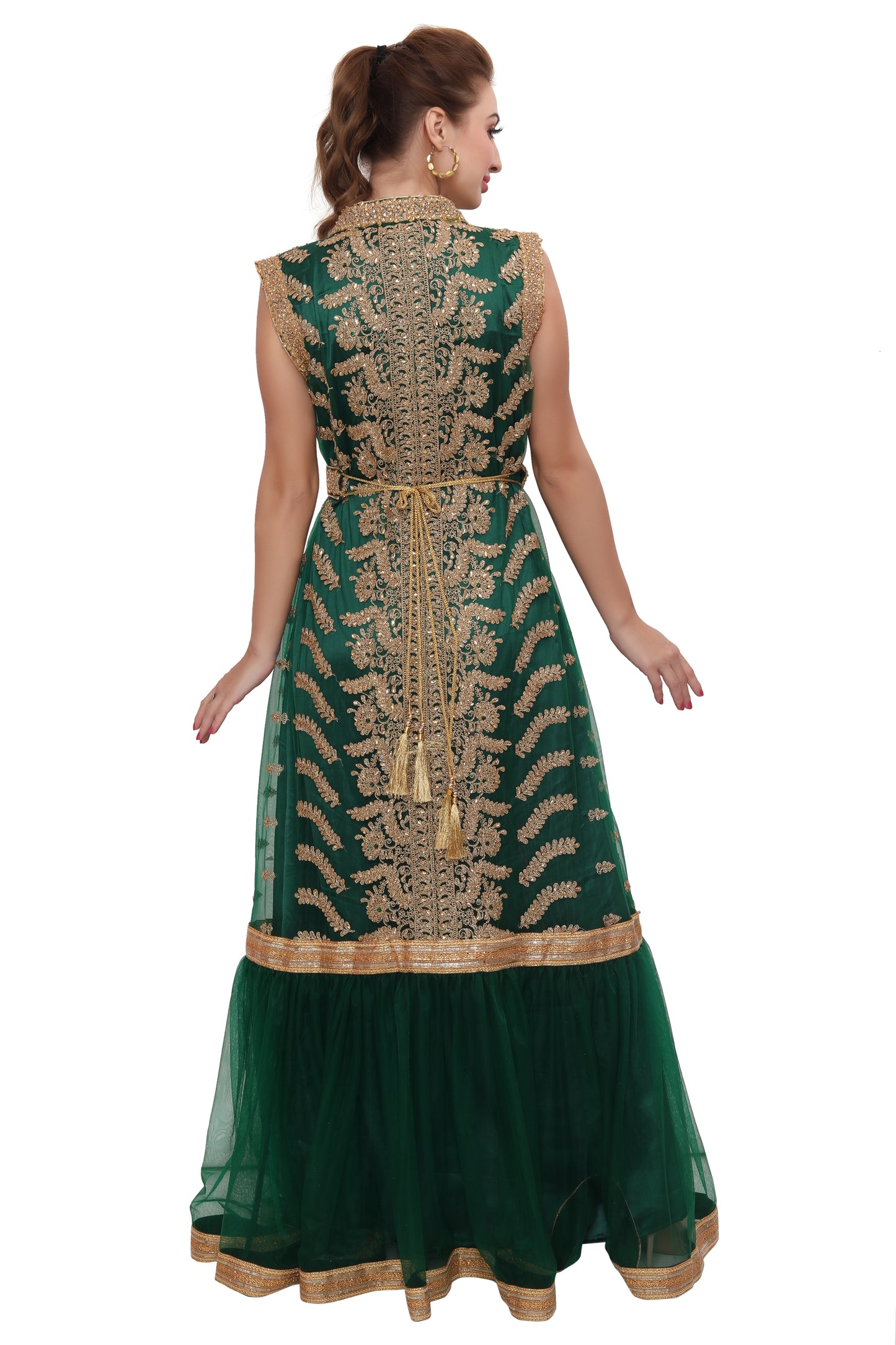 Green Designer Kaftan Bridal Gown Embroidered Dress - Maxim Creation