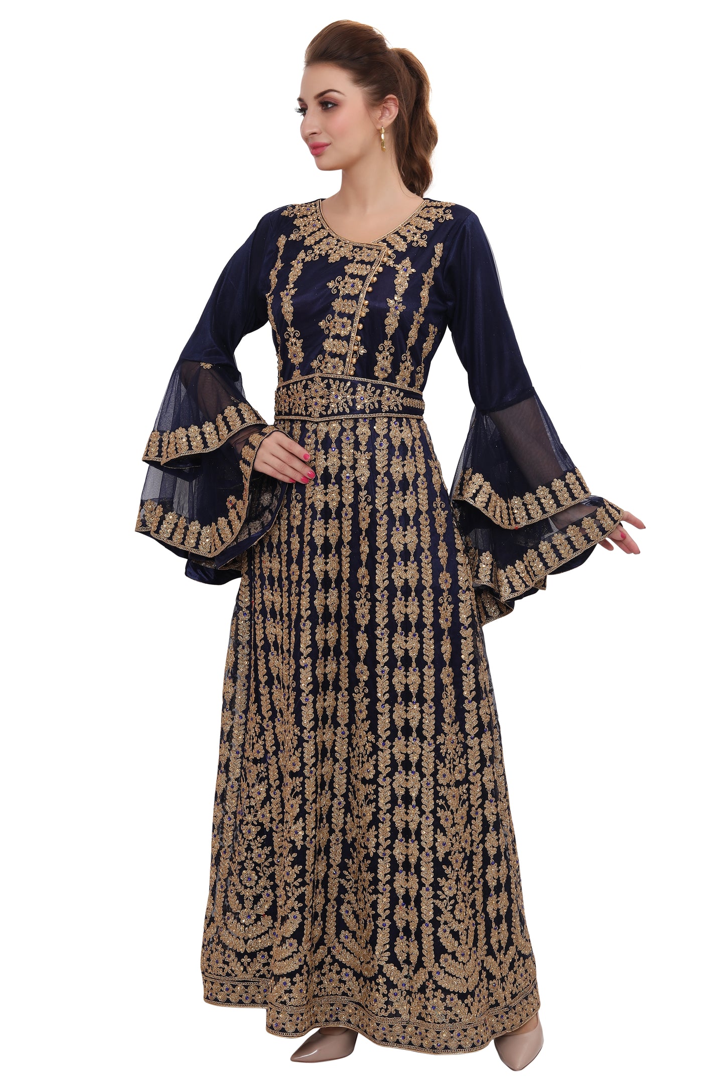 Moroccan Takchita Thobe Partywear Navy Blue Kaftan - Maxim Creation