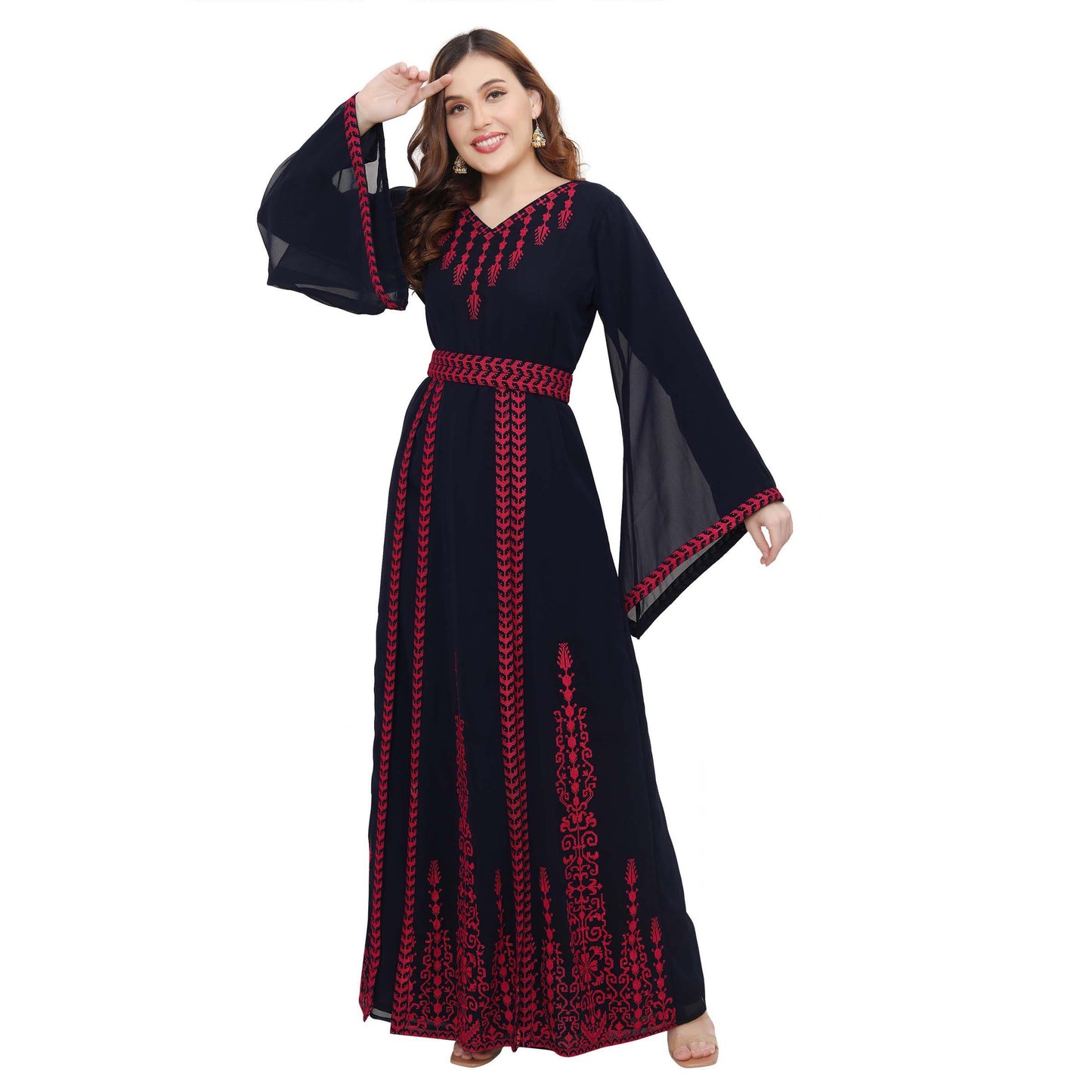 Modest Kaftan Thread Embroidered Maxi Dress - Maxim Creation