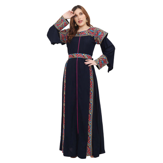 Traditional Kaftan in Multicolor Embroidery with Cap Sleeve - Maxim Creation