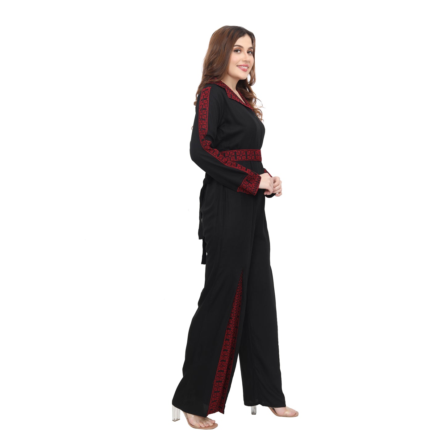 Designer Jumpsuit Red Thread Embroidery Ensemble - Maxim Creation