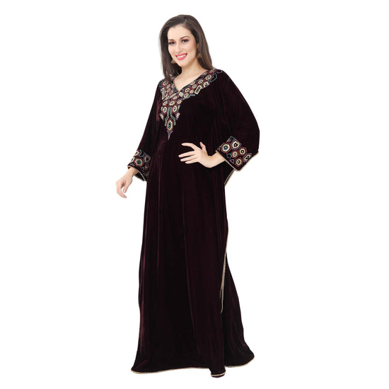 Designer Velvet Kaftan Handwork Party Gown - Maxim Creation