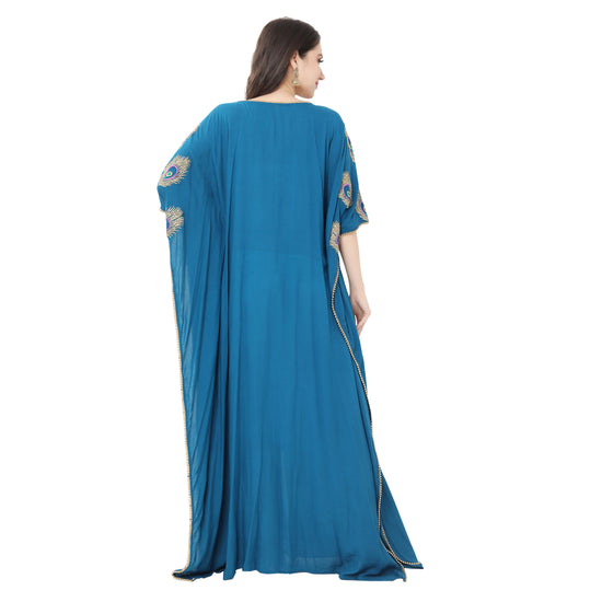 Kaftan Maxi with Colorful Peacock Embroidery - Maxim Creation