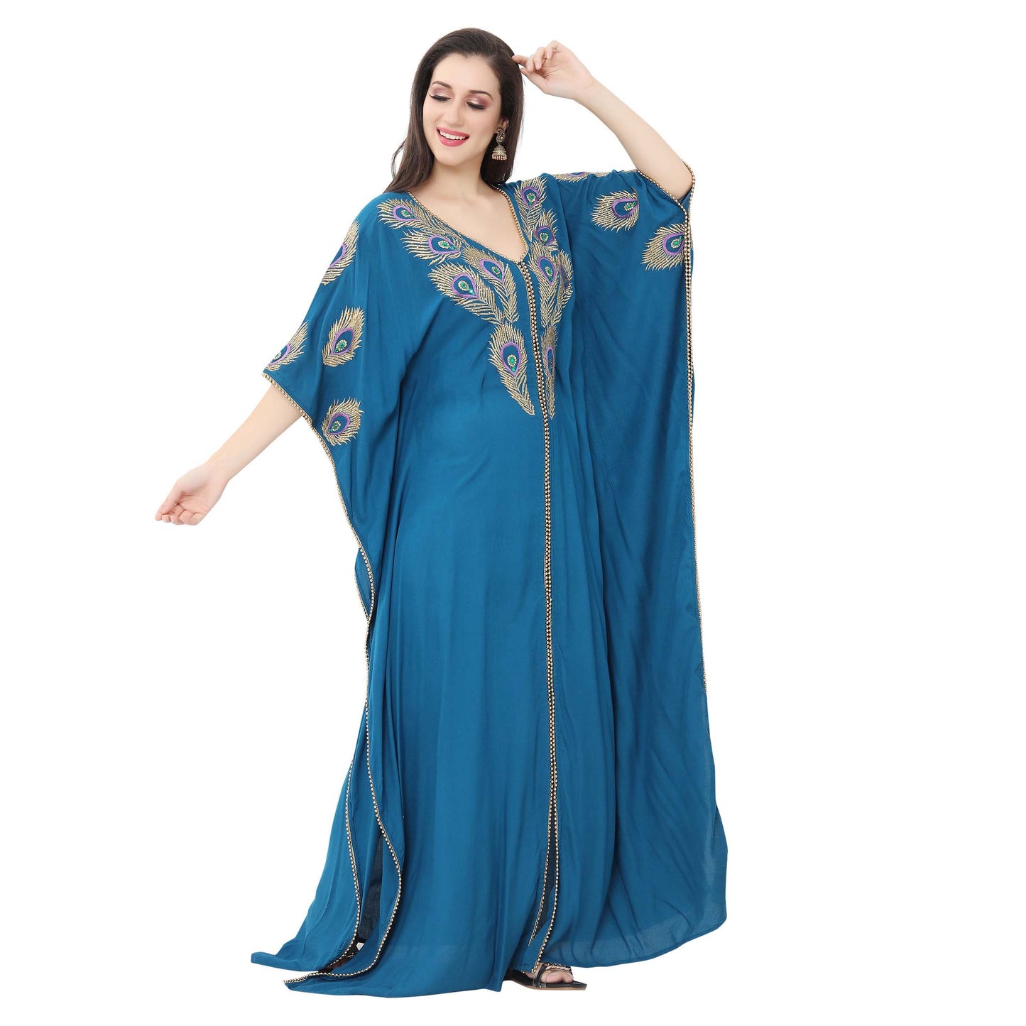 Kaftan Maxi with Colorful Peacock Embroidery - Maxim Creation