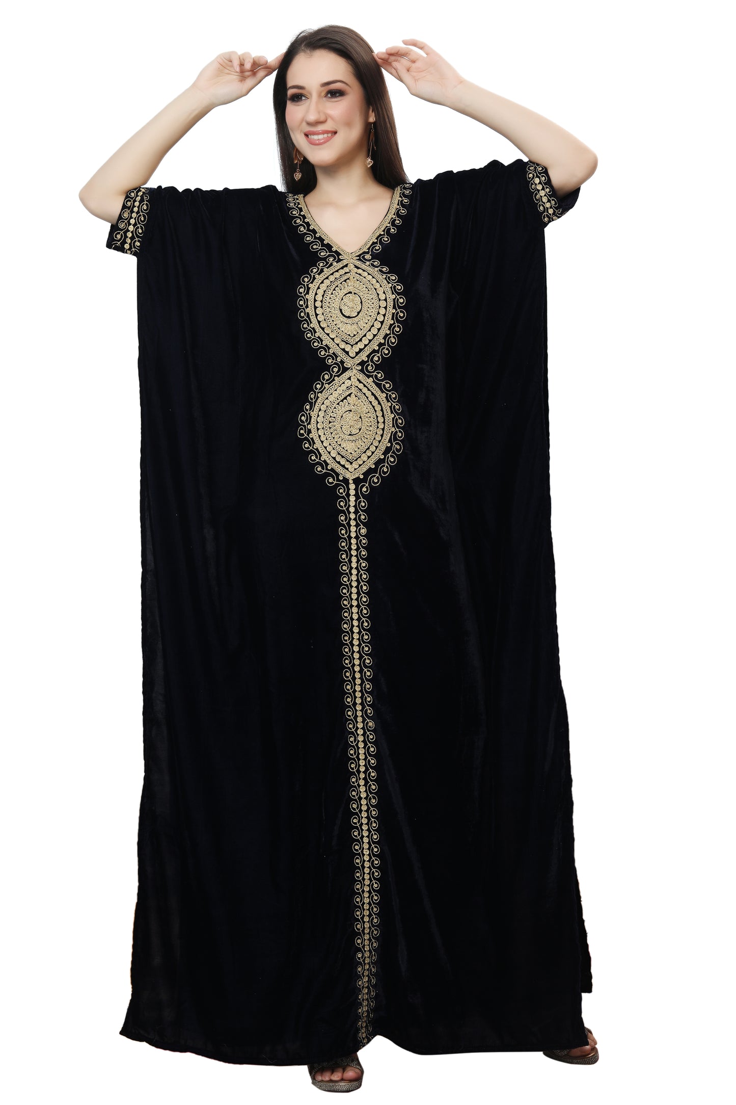 Designer Velvet Kaftan Karakou Embroidery Threadwork Gown - Maxim Creation