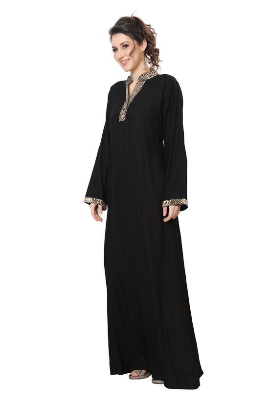 Black Mul Tiered Maxi Dress with Leopord Print Collar - Maxim Creation