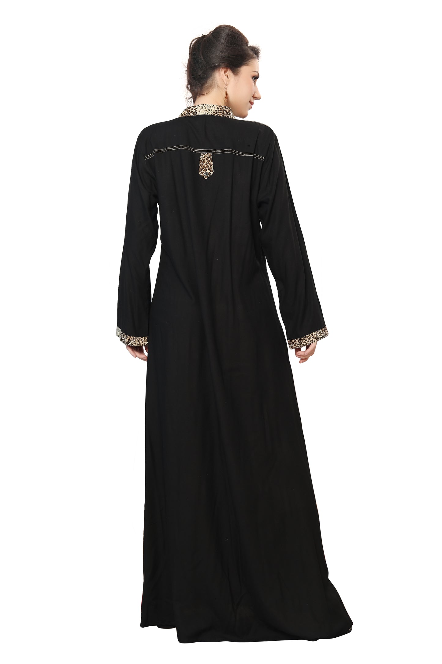 Black Mul Tiered Maxi Dress with Leopord Print Collar - Maxim Creation