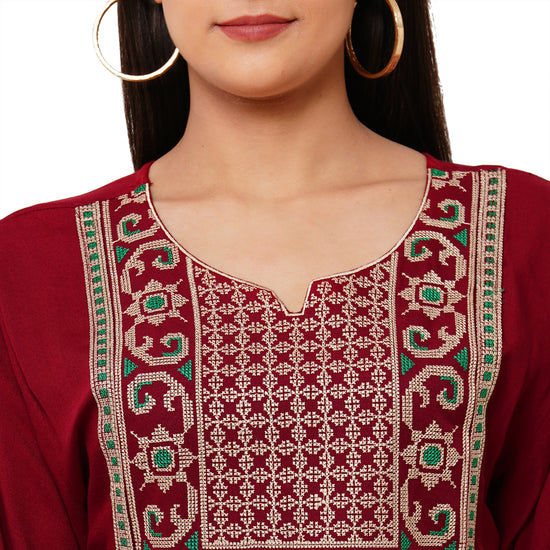 Casual Long Sleeve Boho-Chic in Maroon - Maxim Creation