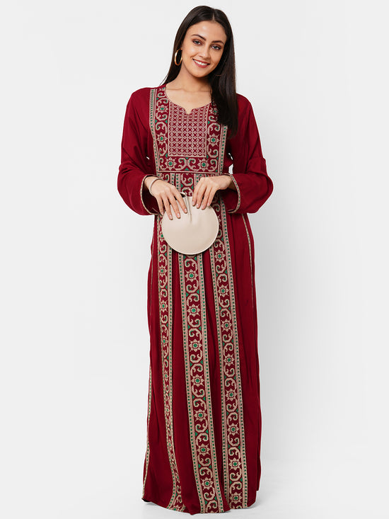 Casual Long Sleeve Boho-Chic in Maroon - Maxim Creation