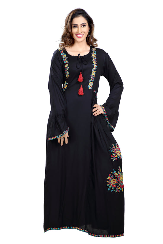 Traditional Threadwork Kaftan Black Gown - Maxim Creation