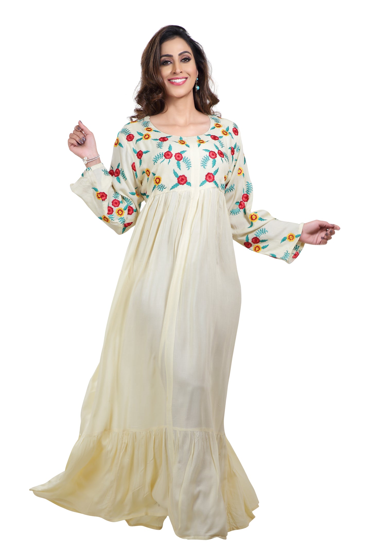 Long Maxi In Colorful Threadwork Embroidery - Maxim Creation