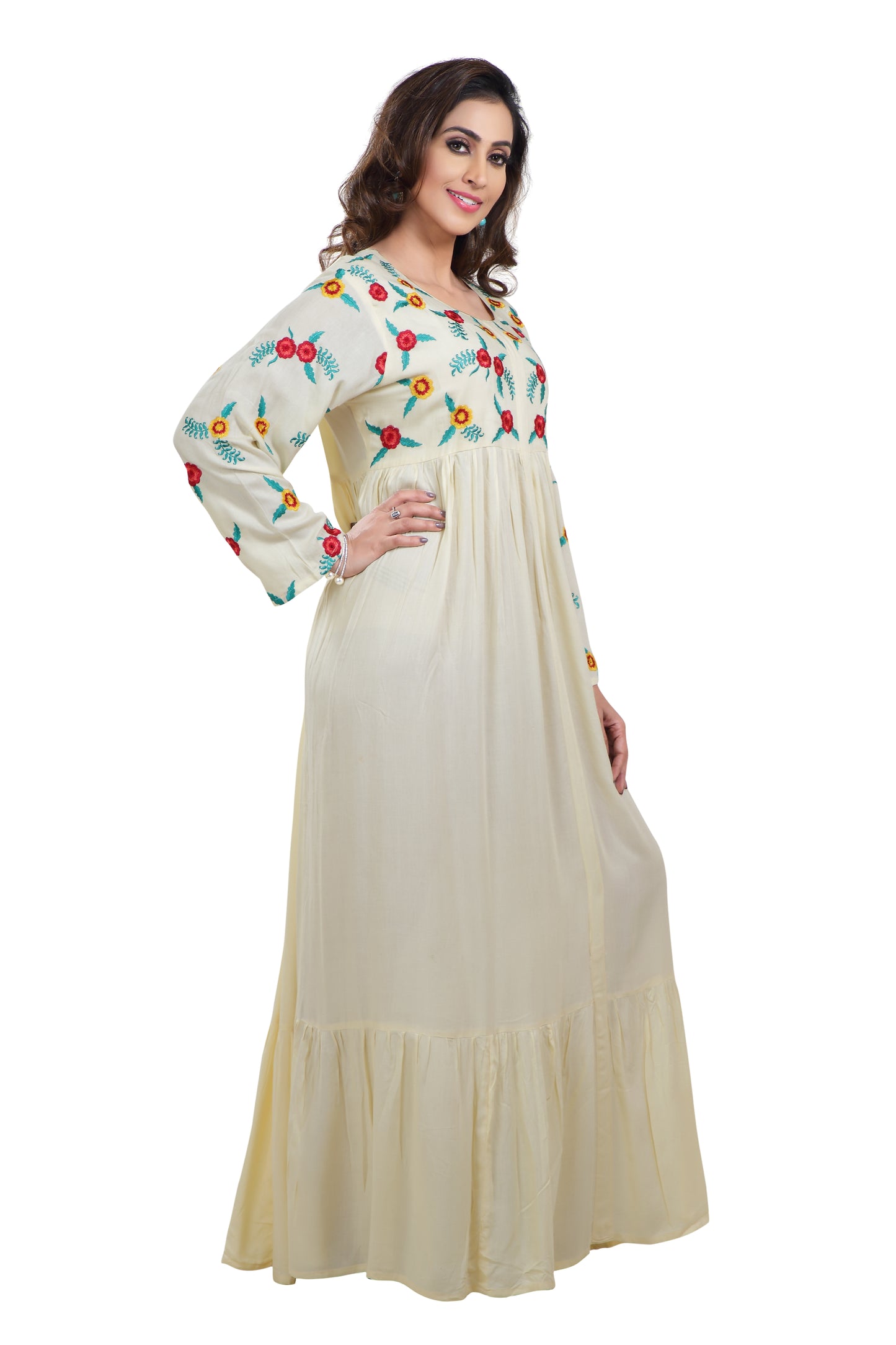 Long Maxi In Colorful Threadwork Embroidery - Maxim Creation