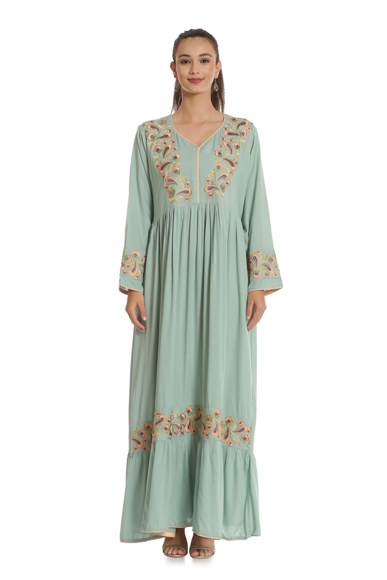 Designer Kaftan with Threadwork Embroidery Gown - Maxim Creation