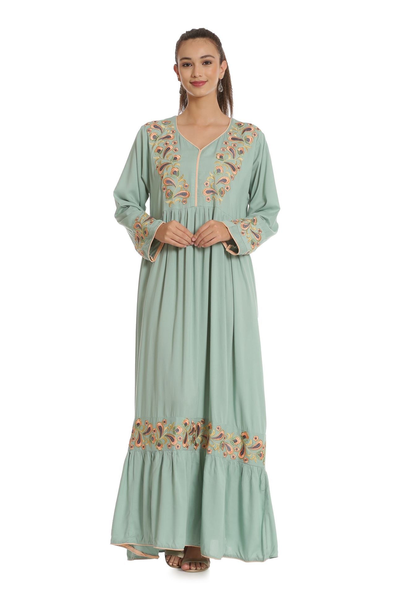 Designer Kaftan with Threadwork Embroidery Gown - Maxim Creation