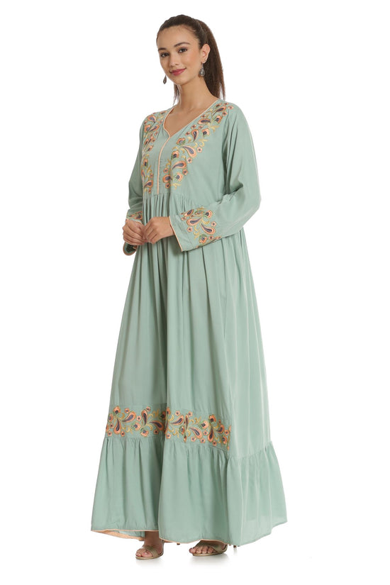 Designer Kaftan with Threadwork Embroidery Gown - Maxim Creation