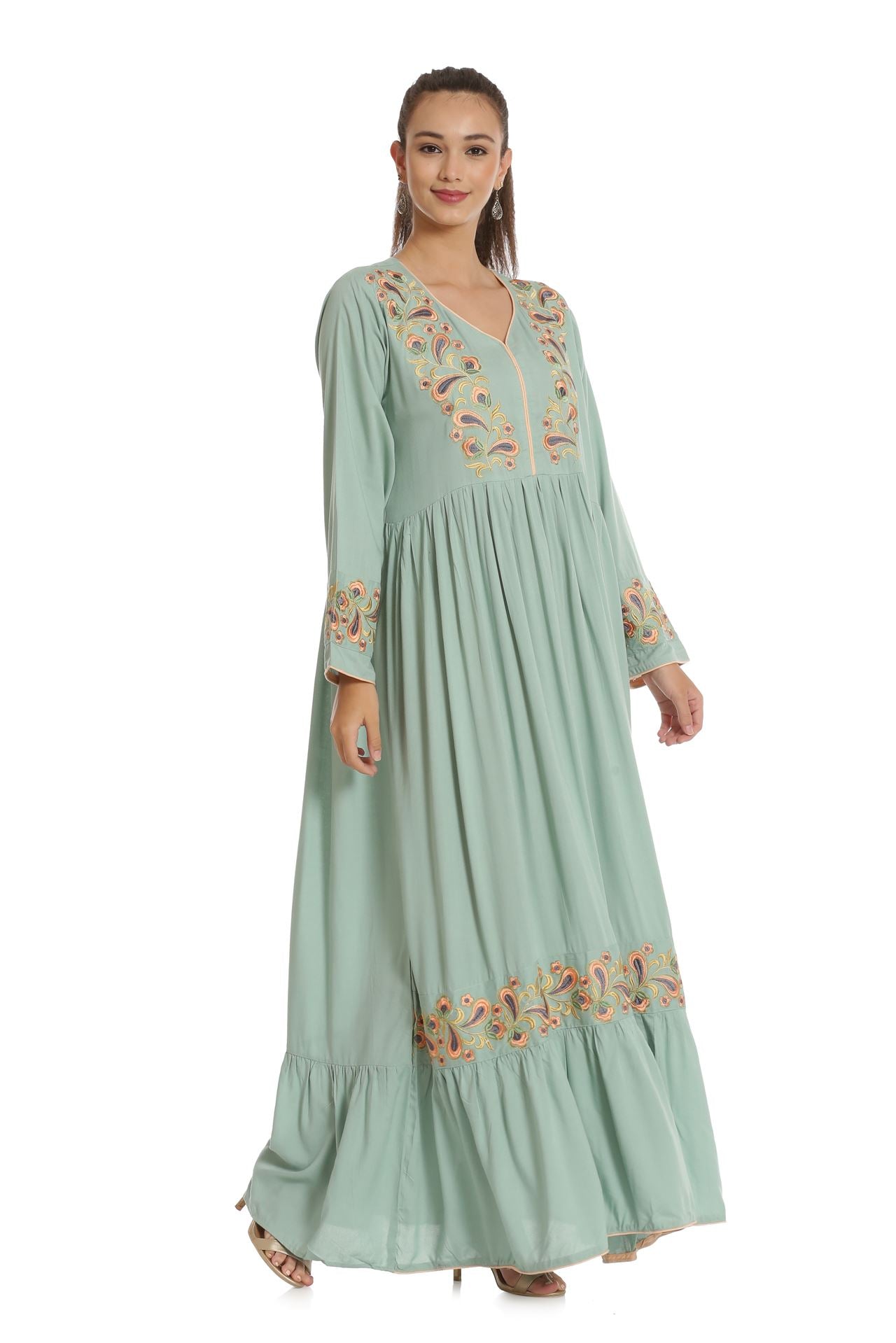 Designer Kaftan with Threadwork Embroidery Gown - Maxim Creation