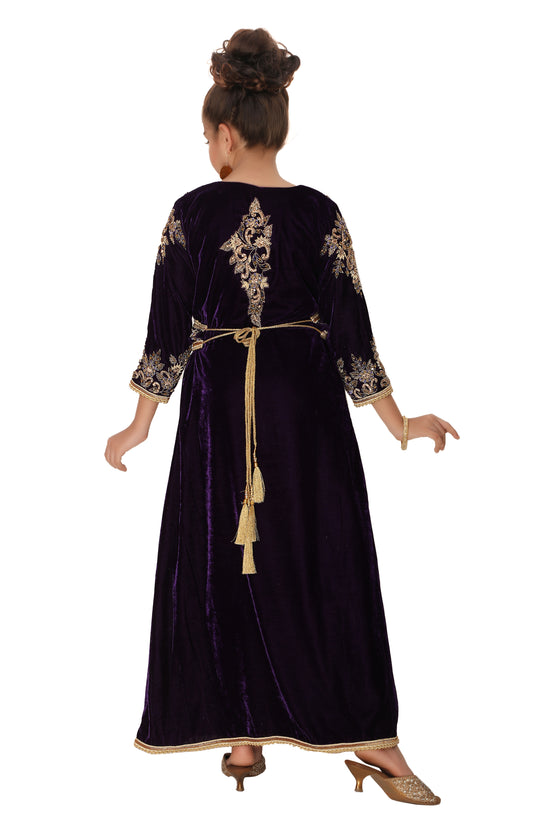 Takchita Kids Caftan Purple Velvet Party Gown For Children - Maxim Creation