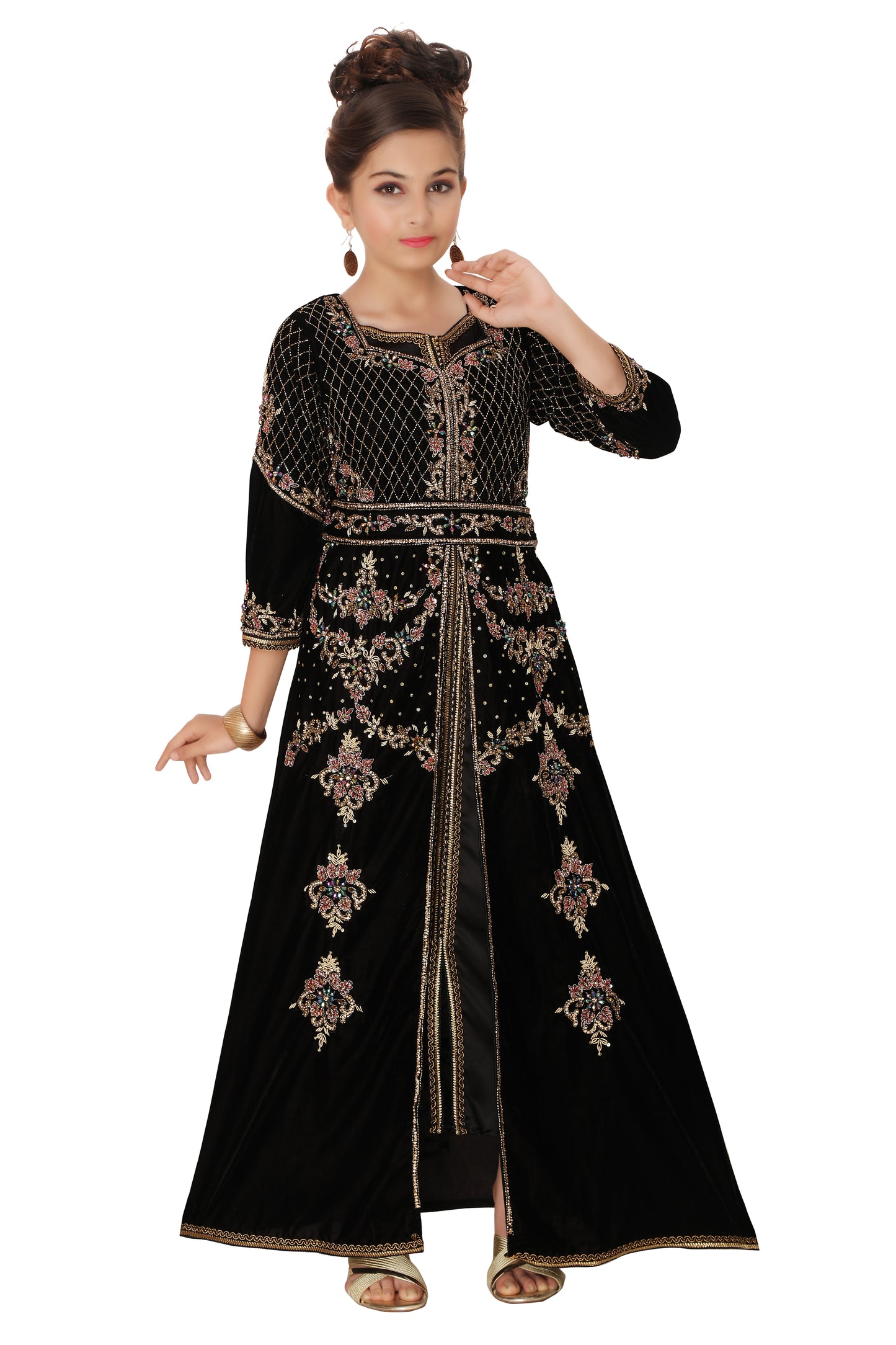 Takchita Caftan Black Velvet Wedding Gown Mother + Daughter Combo Set - Maxim Creation