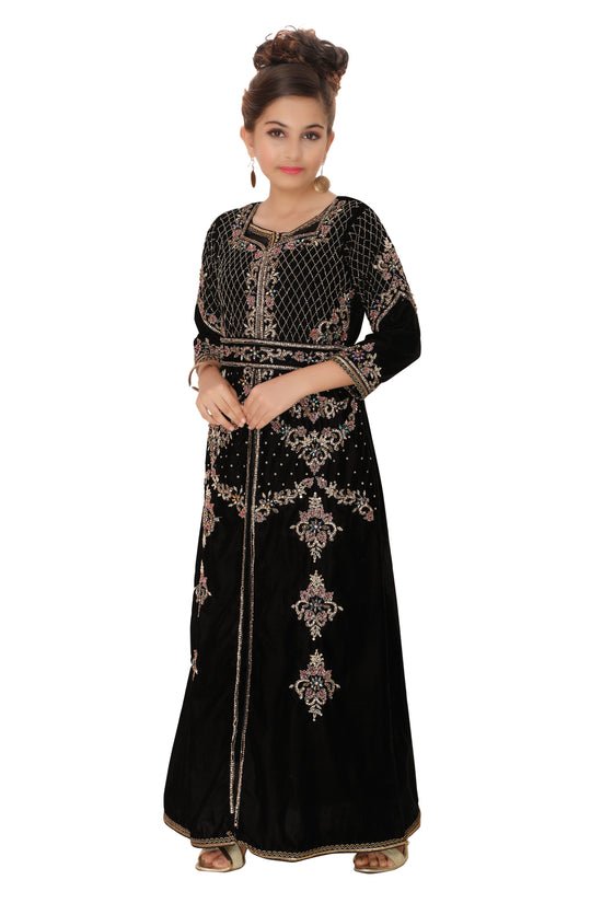 Takchita Caftan Black Velvet Wedding Gown Mother + Daughter Combo Set - Maxim Creation