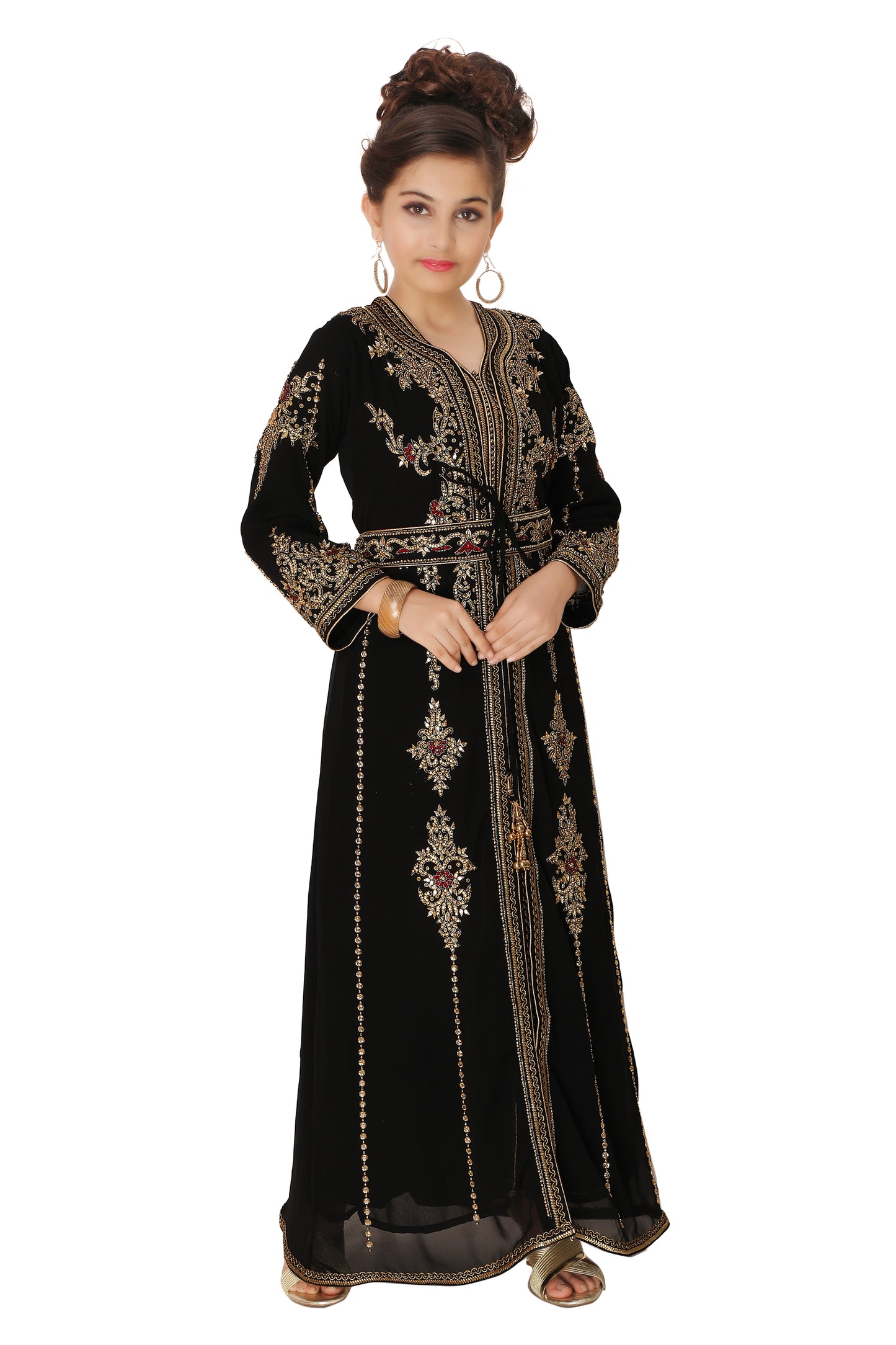 Moroccan Takchita Caftan Partywear Black Gown Mother + Daughter Combo Set - Maxim Creation