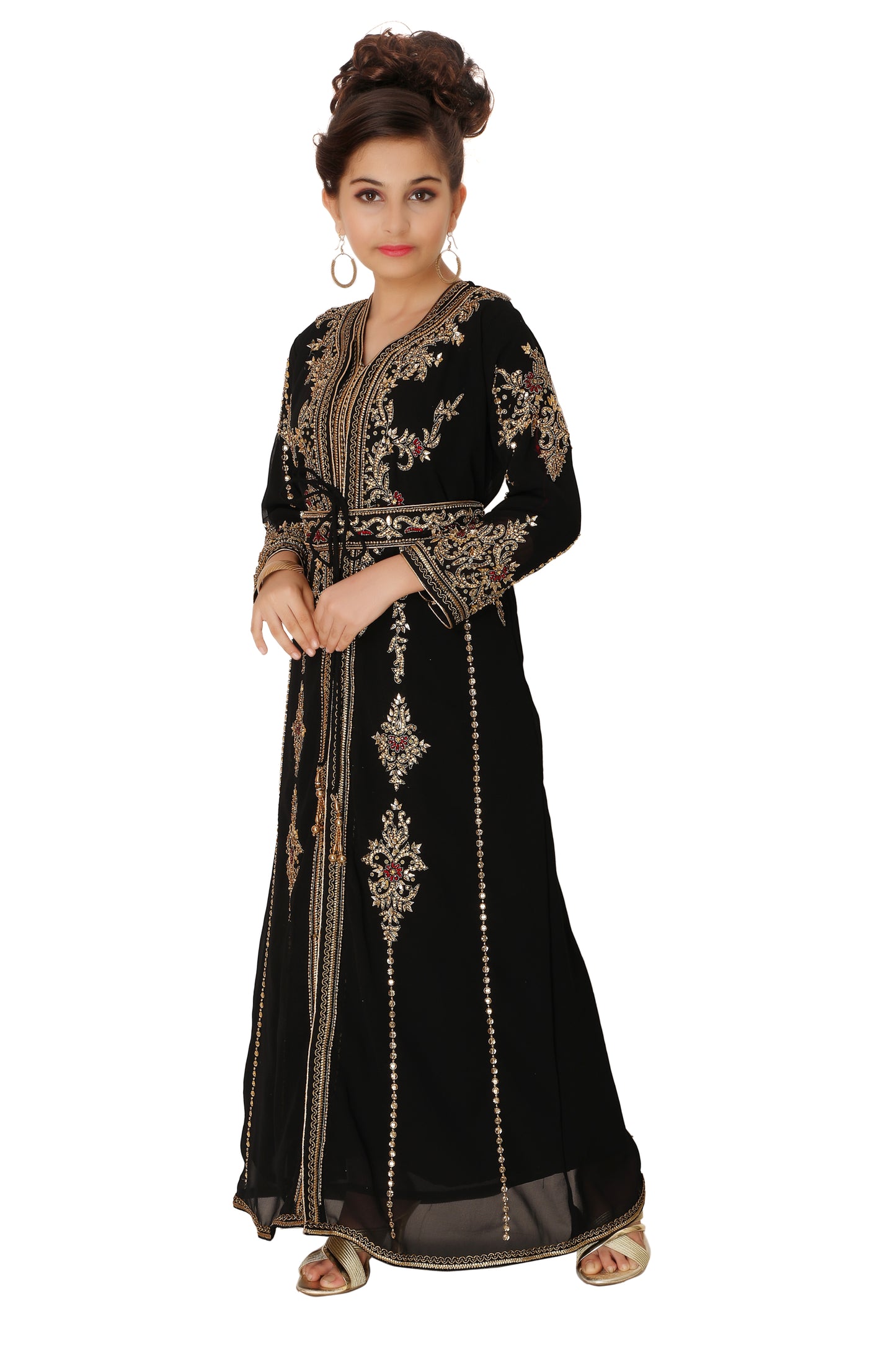 Moroccan Takchita Caftan Partywear Black Gown Mother + Daughter Combo Set - Maxim Creation