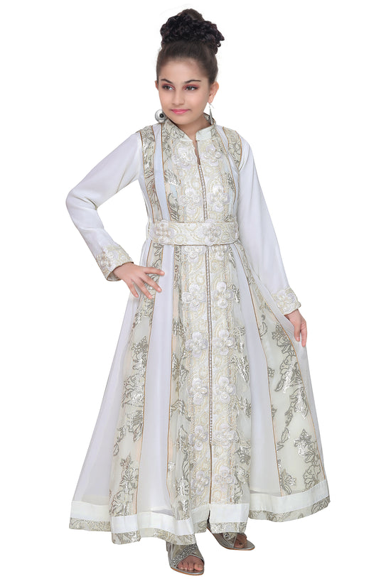 Embroidered Dress Cream Color Kaftan For Kids - Maxim Creation