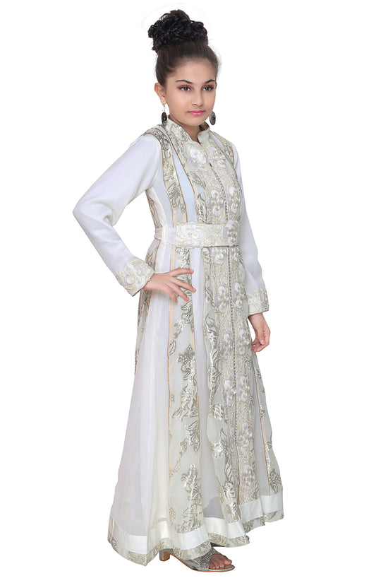 Embroidered Dress Cream Color Kaftan For Kids - Maxim Creation