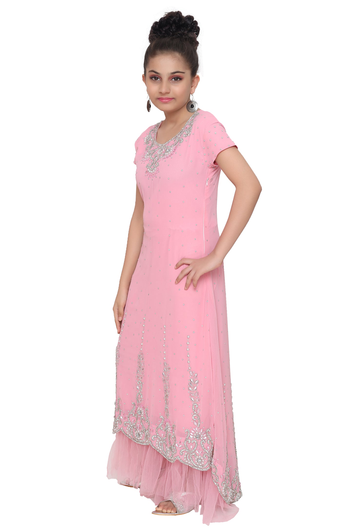 Designer Jalabiya Crystal Embroidered Dress For Kids - Maxim Creation