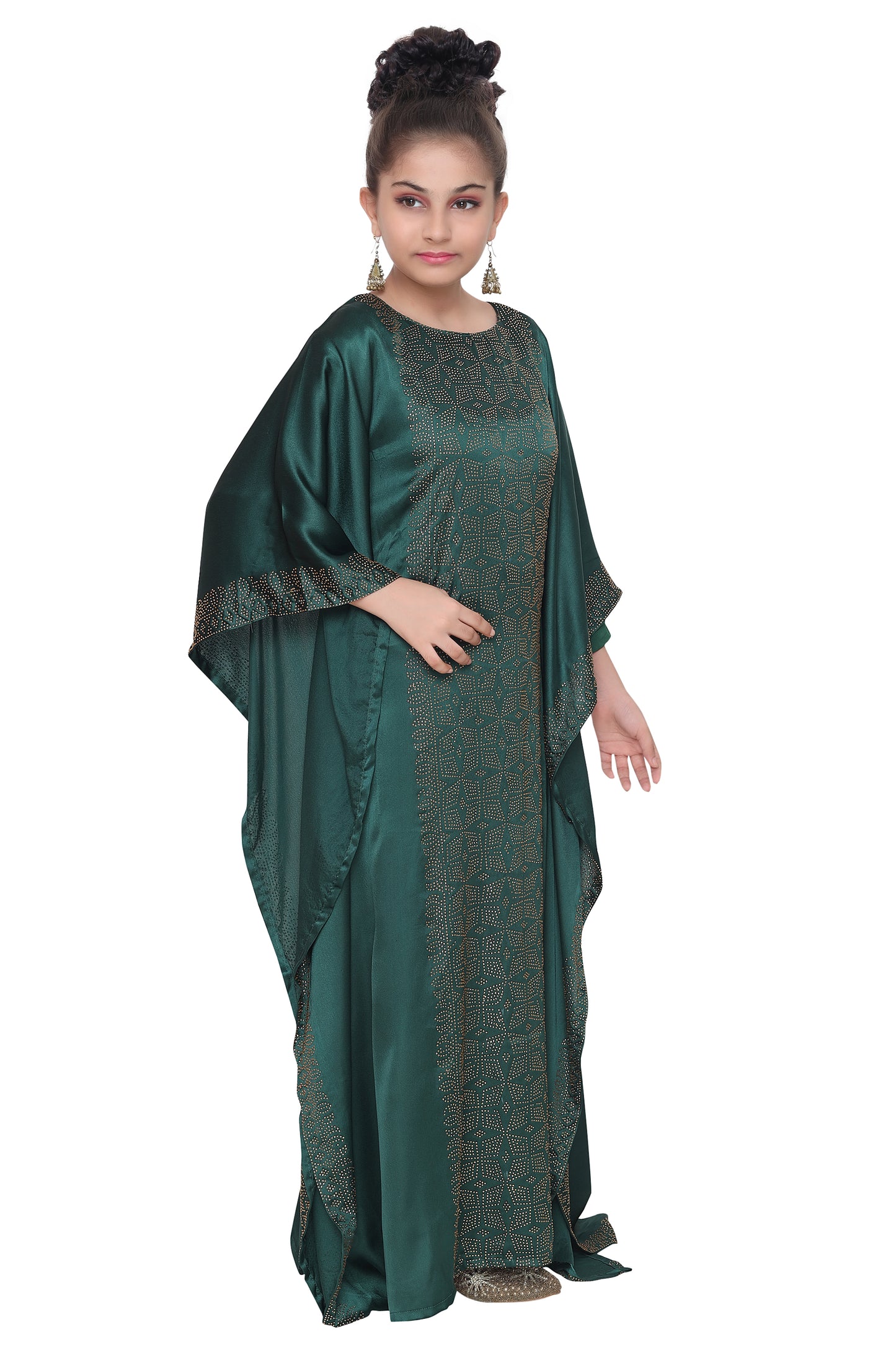 Resort Wear Bottle Green Satin Maxi - Maxim Creation