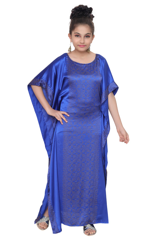 Royal Blue Golden Beaded Maxi For Kids - Maxim Creation