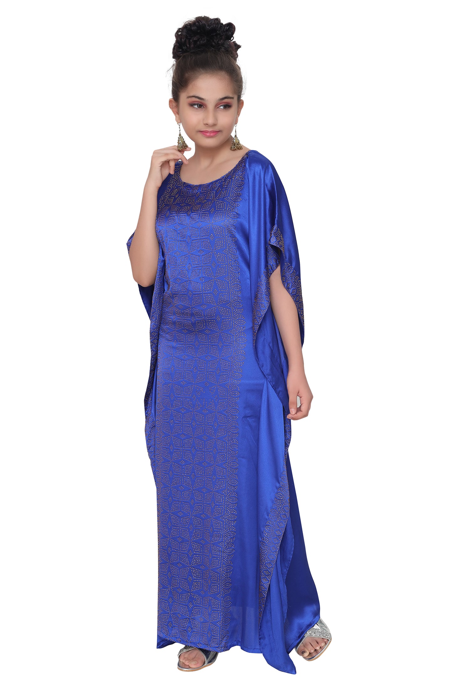 Royal Blue Golden Beaded Maxi For Kids - Maxim Creation