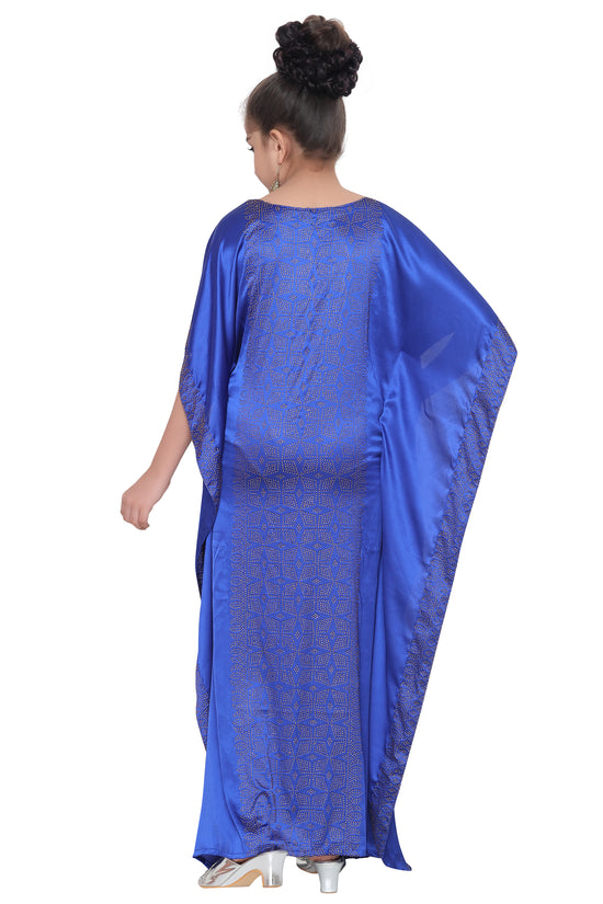 Royal Blue Golden Beaded Maxi For Kids - Maxim Creation