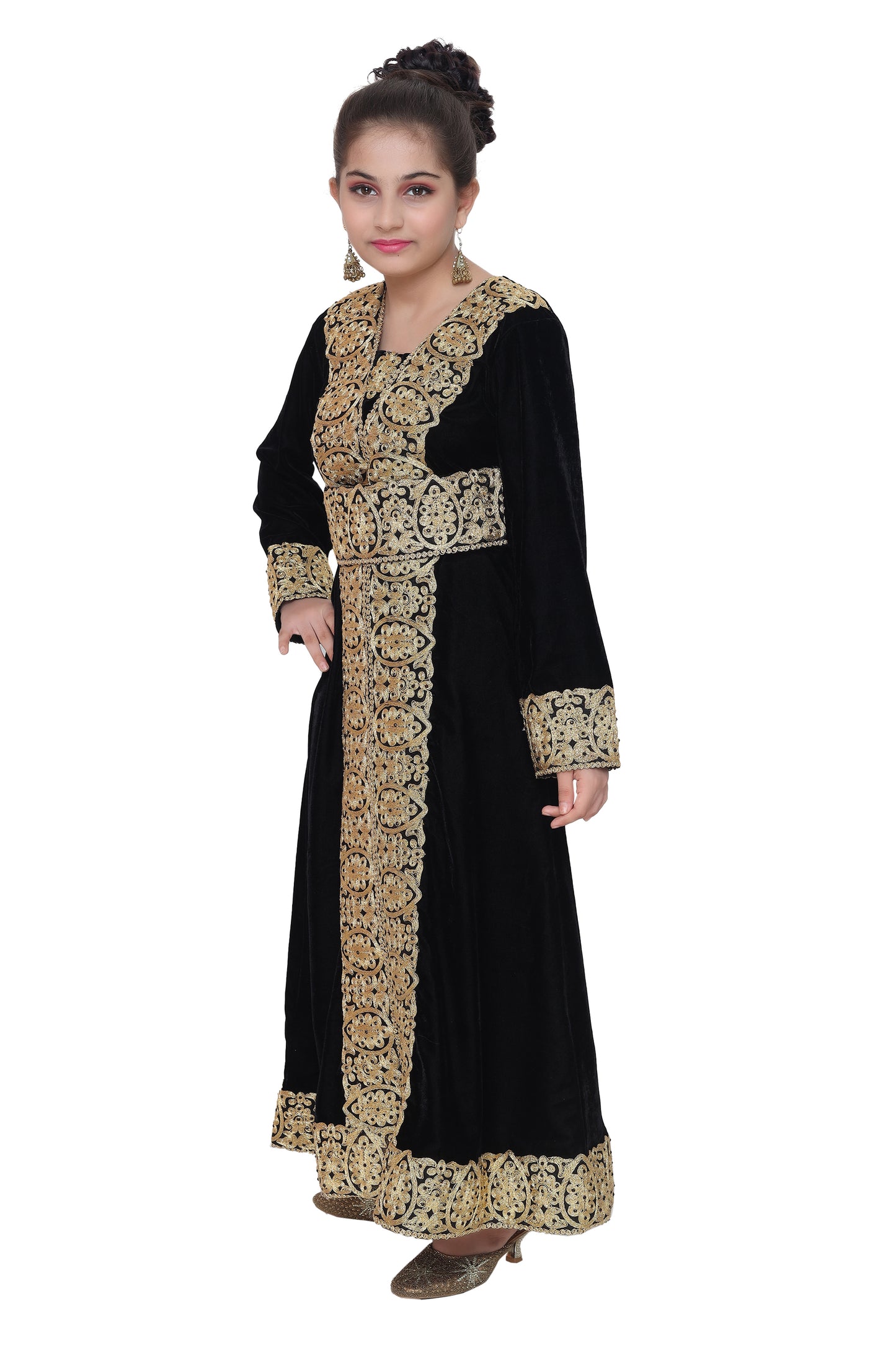 Designer Kaftan Black Velvet Dress For Kids - Maxim Creation