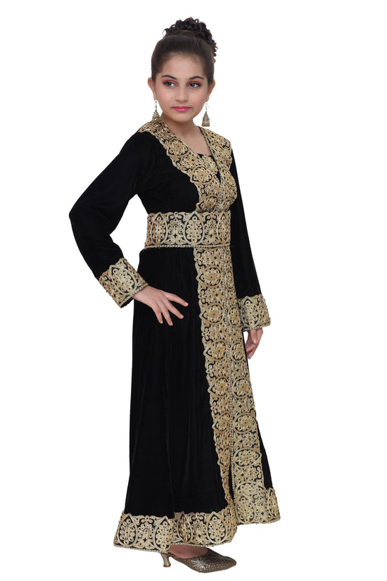 Designer Kaftan Black Velvet Dress For Kids - Maxim Creation