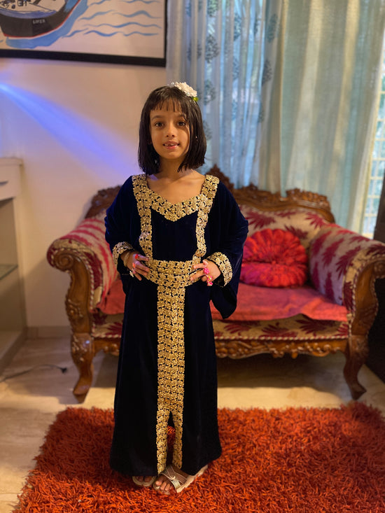 Designer Velvet Kaftan Party Gown For Youngsters