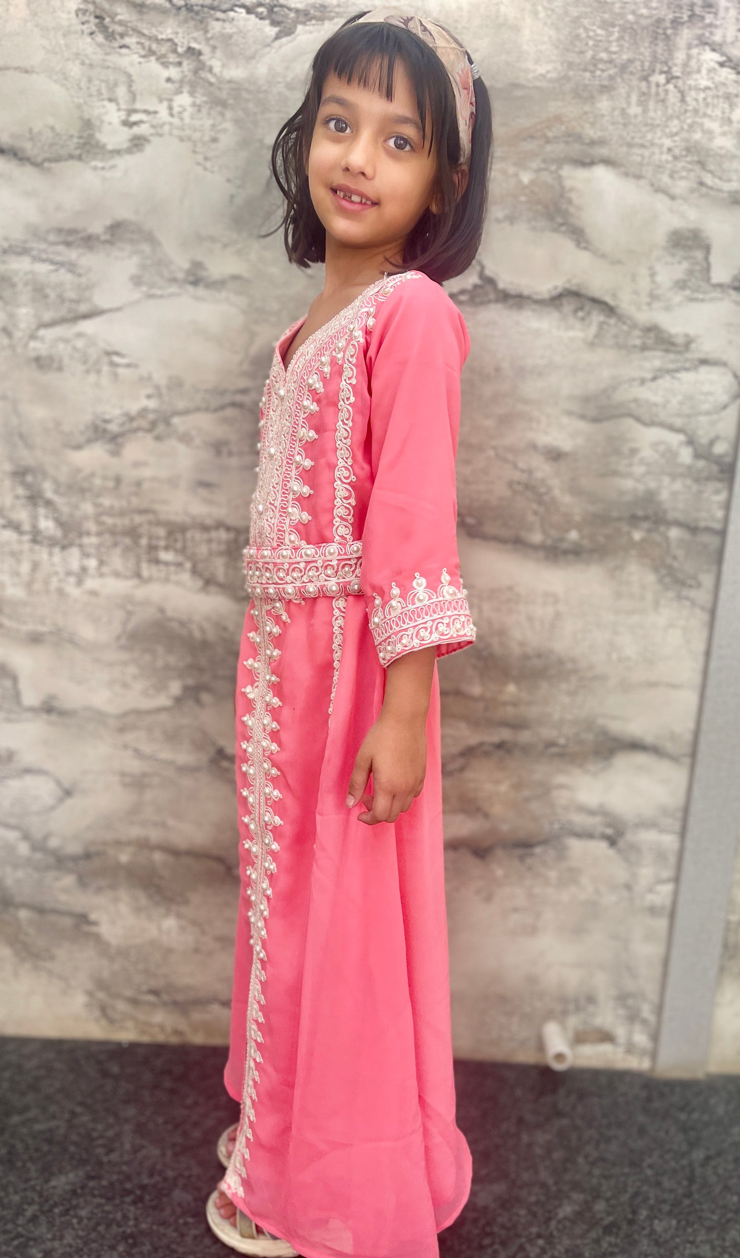 Designer Caftan Thread Embroidered Maxi Dress For Kids