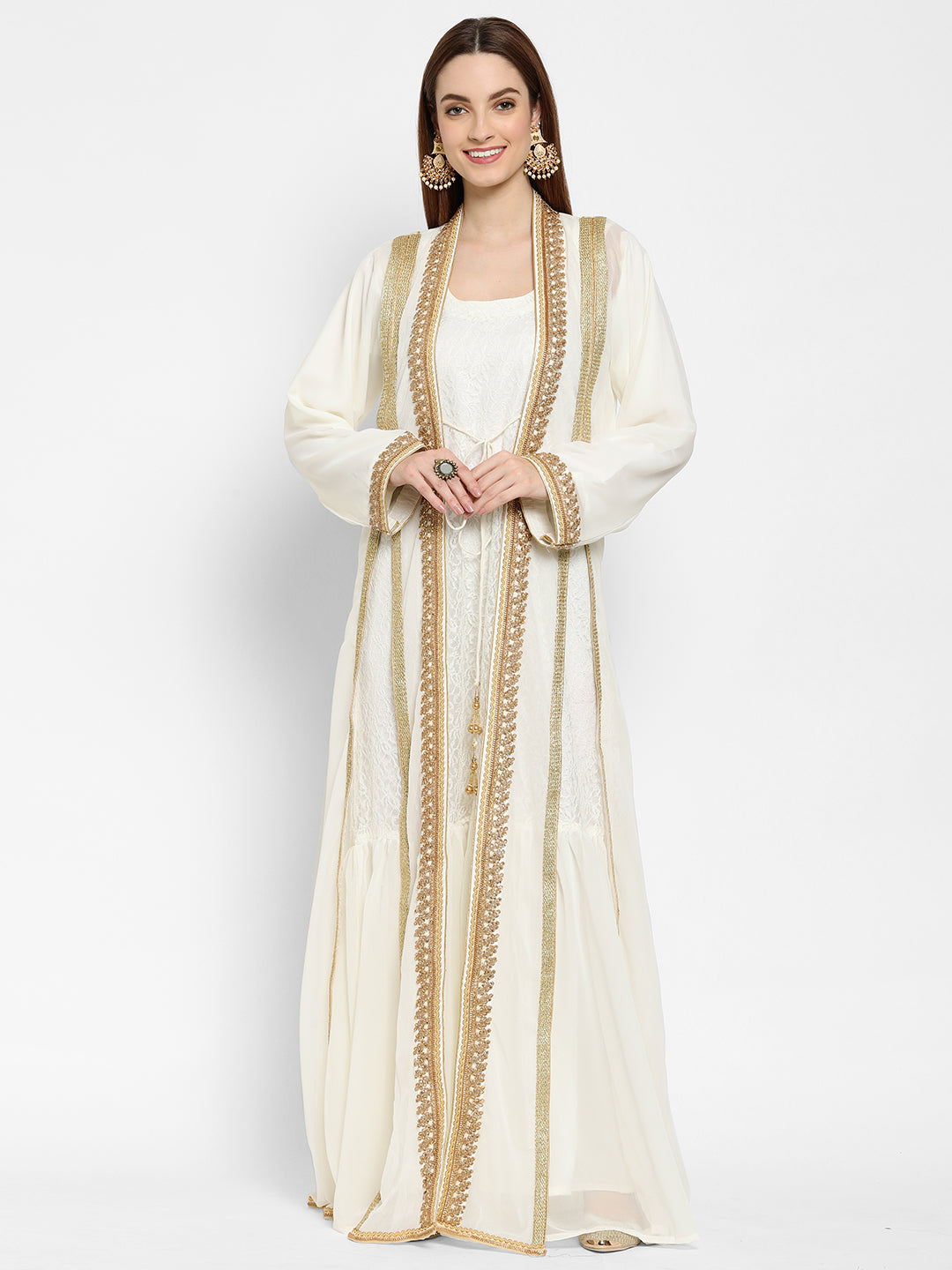 Embroidered Maxi With Lace Work - Maxim Creation