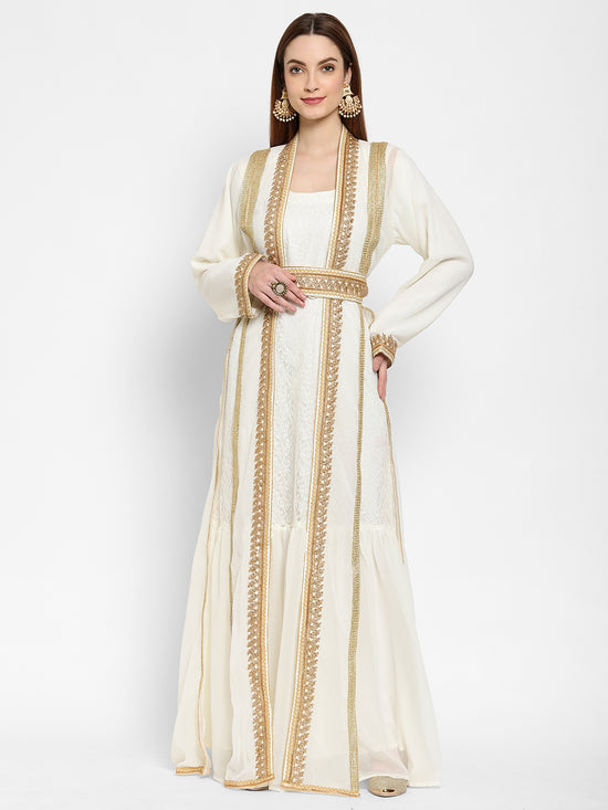 Embroidered Maxi With Lace Work - Maxim Creation