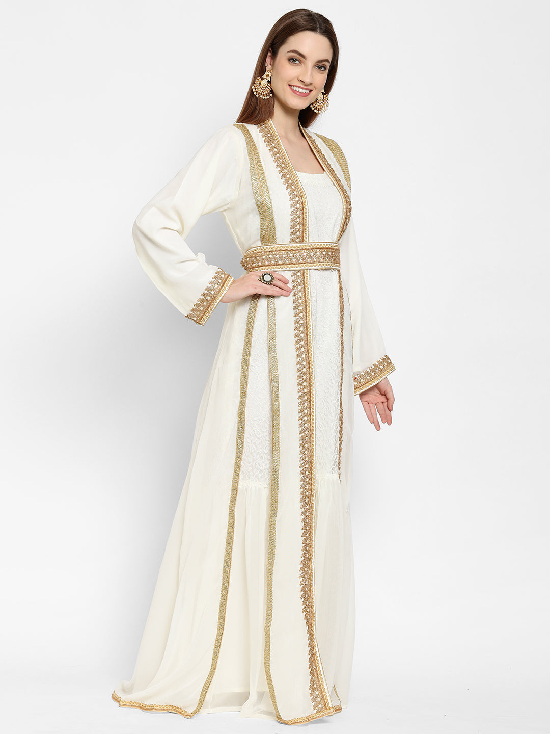 Embroidered Maxi With Lace Work - Maxim Creation