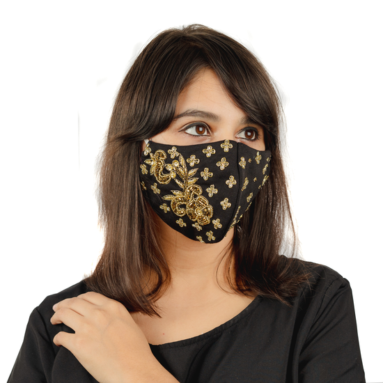 Floral Embroidery Cotton Face Mask (Pack of 5 per colour) - Maxim Creation