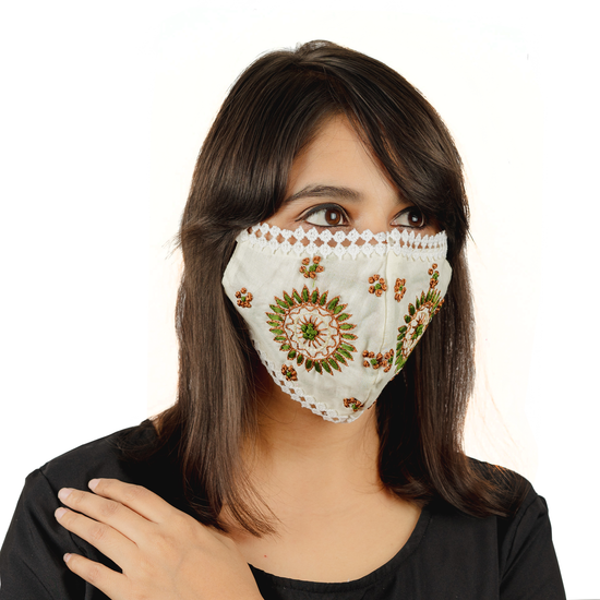 Cotton Lace Face Mask with Floral Thread Embroidery (Pack of 5 per style) - Maxim Creation