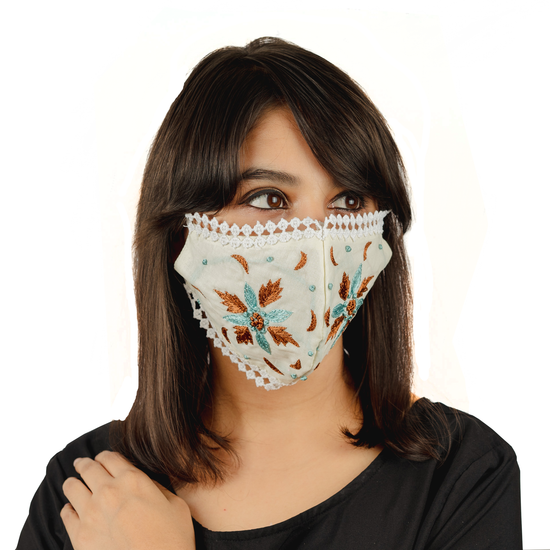 Cotton Lace Face Mask with Floral Thread Embroidery (Pack of 5 per style) - Maxim Creation