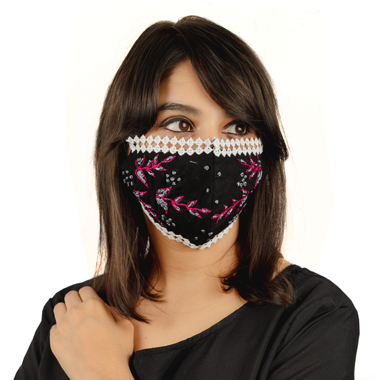 Geometric Floral Embroidery on Cotton Face Mask (Pack of 5 per style) - Maxim Creation