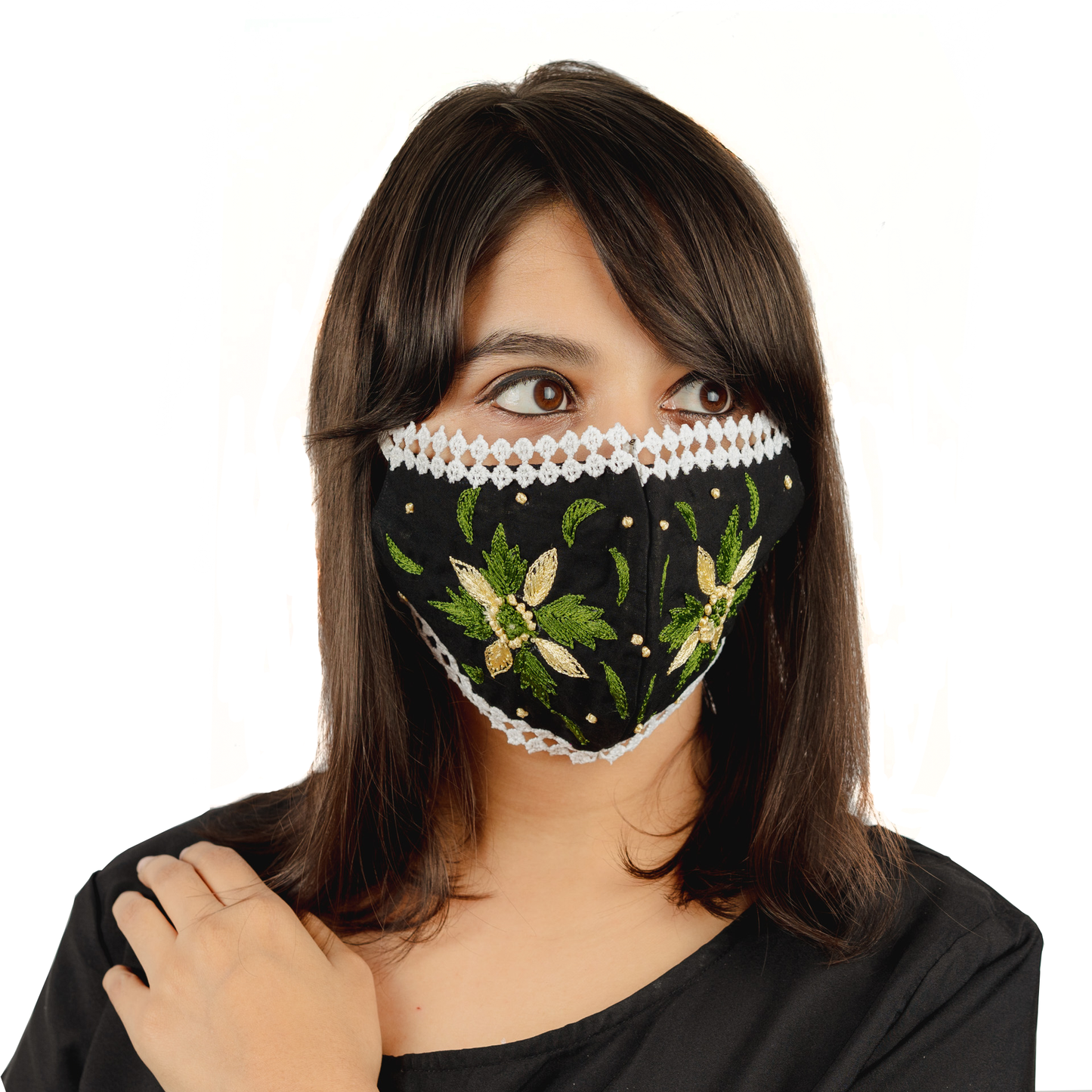 Cotton Lace Face Mask with Floral Thread Embroidery (Pack of 1 set in 4 Different Styles) - Maxim Creation